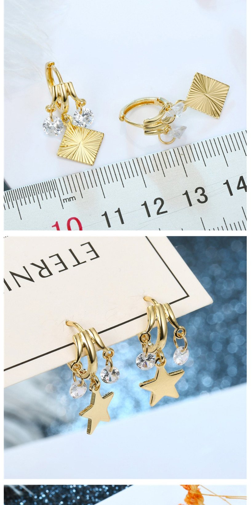 Fashion Gold Zircon Water Droplets Zircon Star Sequin Eye Earrings,Earrings