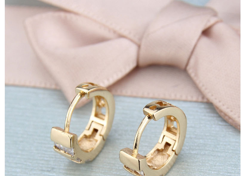  Gold-plated White Zirconium Hollow Alloy Earrings With Zircon Bar,Earrings