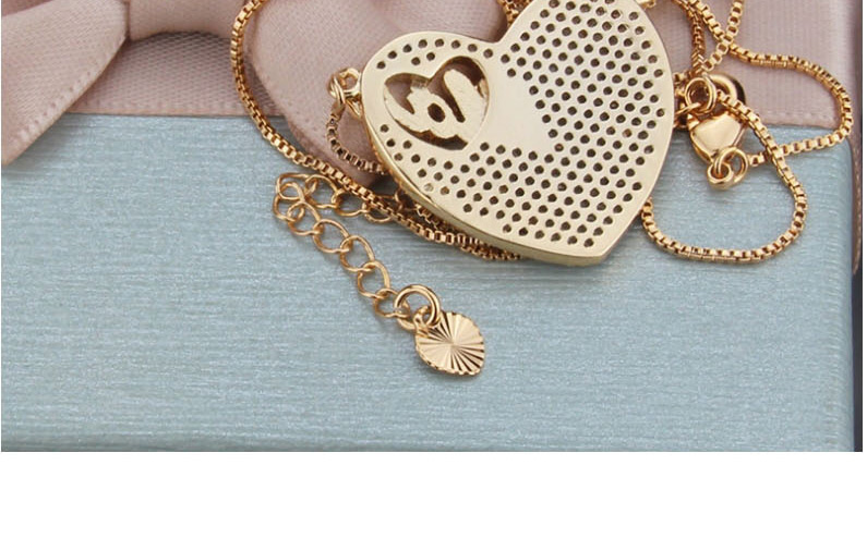  Gold-plated Heart-shaped Portuguese Copper Micro-set Zircon Alloy Necklace,Necklaces