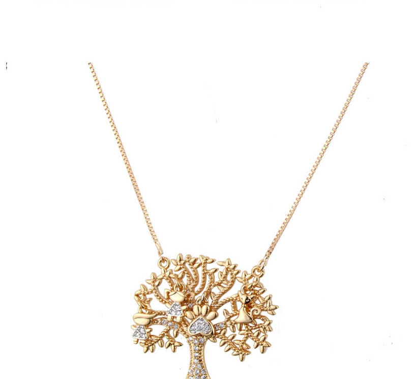  Gold-plated Color Zirconium Big Tree Copper Micro-set Zircon Alloy Love Necklace,Necklaces
