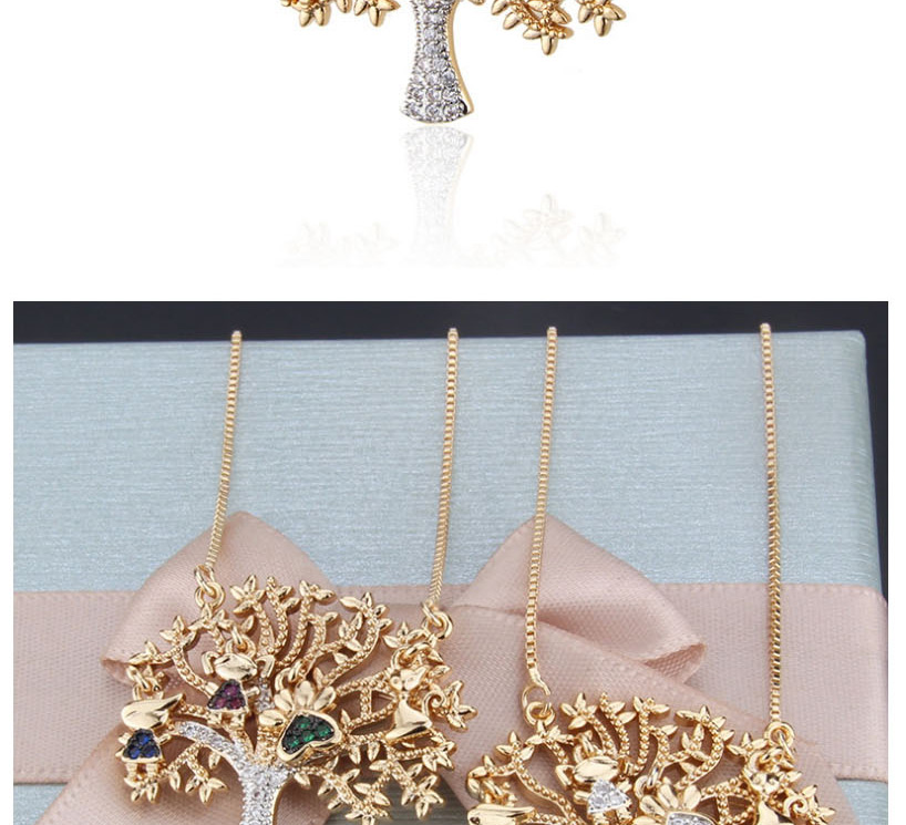  Gold-plated Color Zirconium Big Tree Copper Micro-set Zircon Alloy Love Necklace,Necklaces