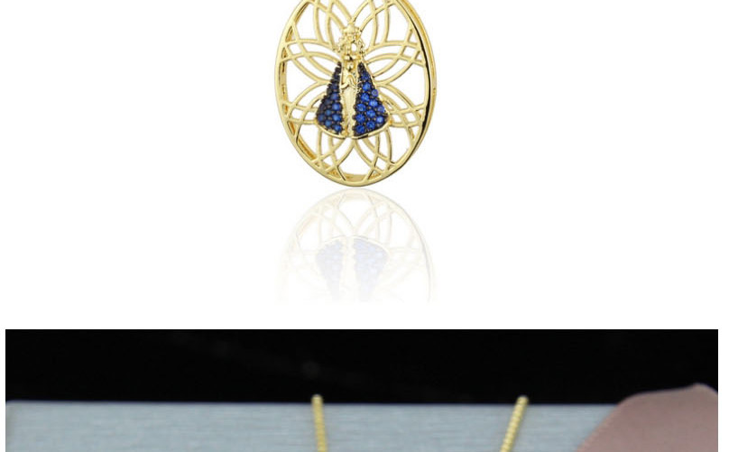  Gold-plated Blue Zirconium Oval Virgin Copper Micro-set Zircon Openwork Necklace,Necklaces