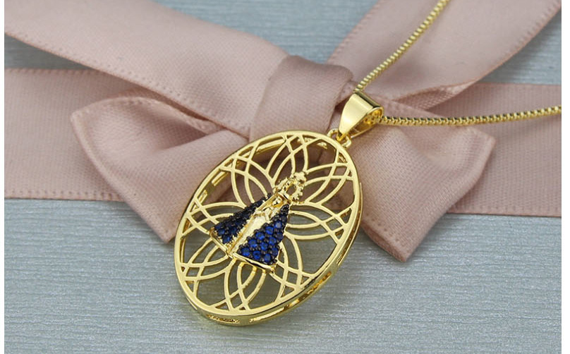  Gold-plated Blue Zirconium Oval Virgin Copper Micro-set Zircon Openwork Necklace,Necklaces