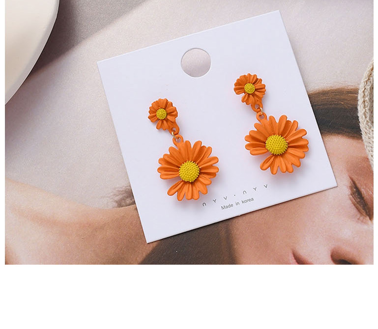  Orange Small Daisy Flower Contrast Earrings,Drop Earrings