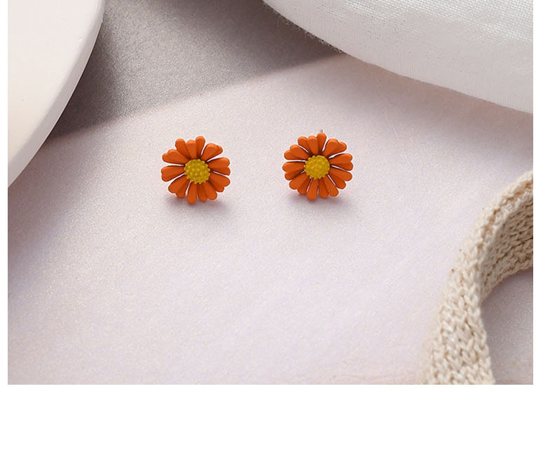  Orange Small Daisy Flowers Contrast Color Earrings,Stud Earrings