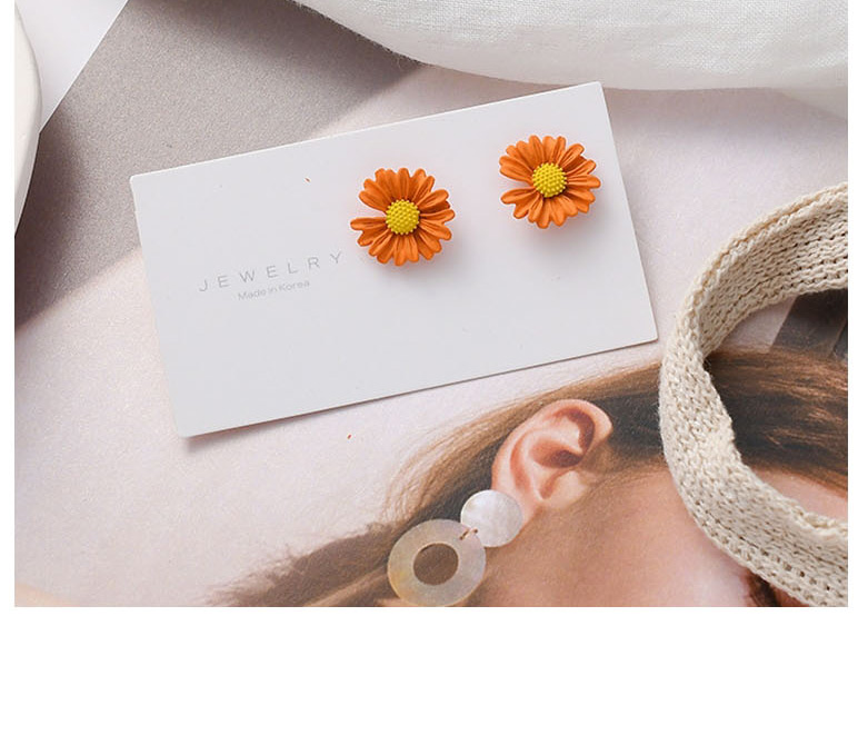  Orange Small Daisy Flower Notch Contrast Color Stud Earrings,Stud Earrings