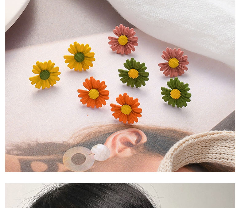  Orange Small Daisy Flower Notch Contrast Color Stud Earrings,Stud Earrings