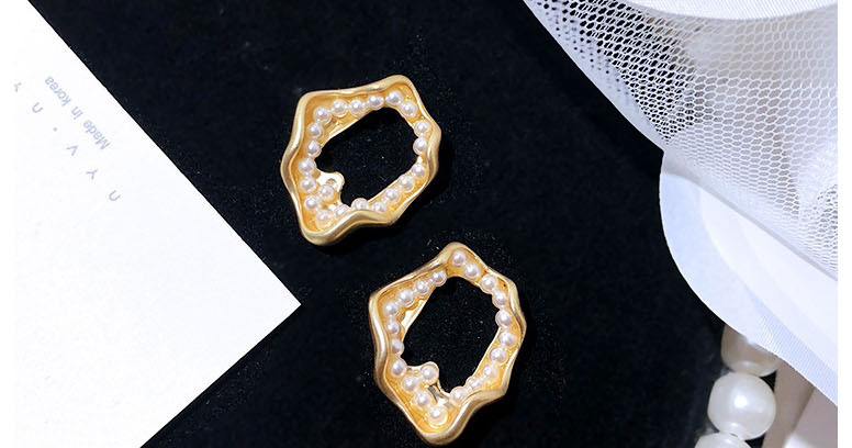  Golden Geometric Pearl Irregular Hollow Earrings,Hoop Earrings