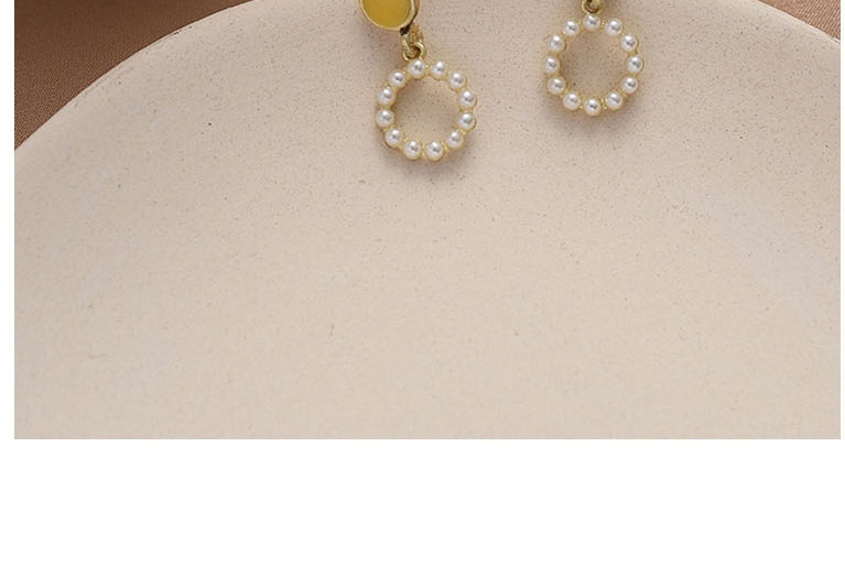  White Dropped Pearl Geometric Round Alloy Earrings,Drop Earrings
