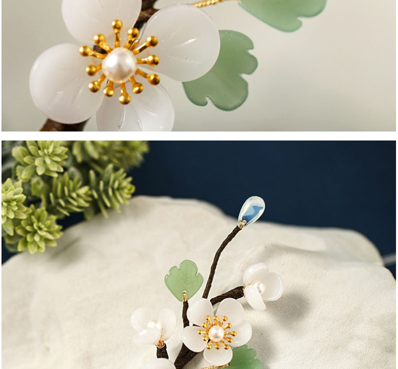  White Imitation Jade Flower Pearl Plate Hair Costume Hairpin,Hairpins