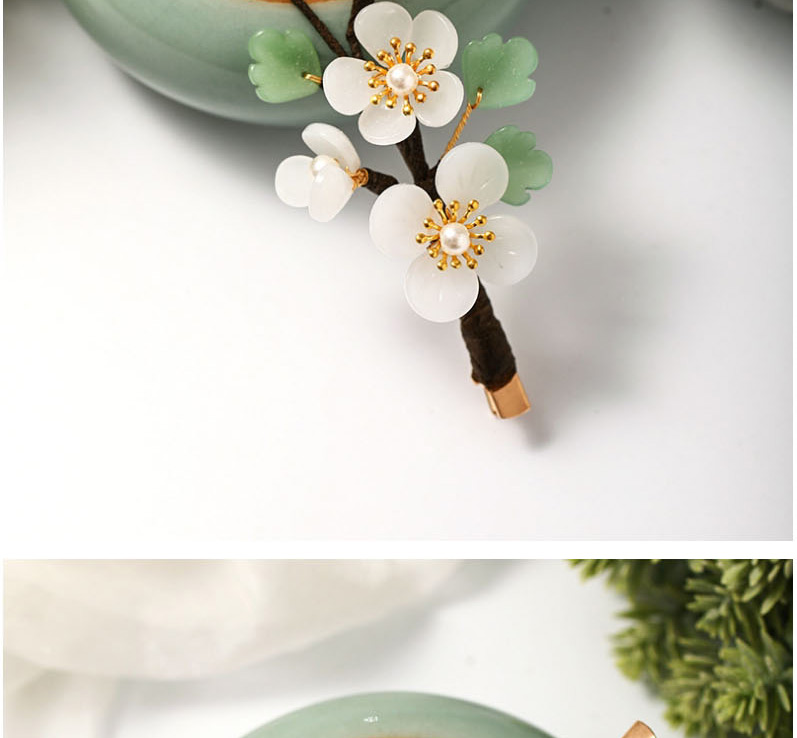  White Imitation Jade Flower Pearl Plate Hair Costume Hairpin,Hairpins
