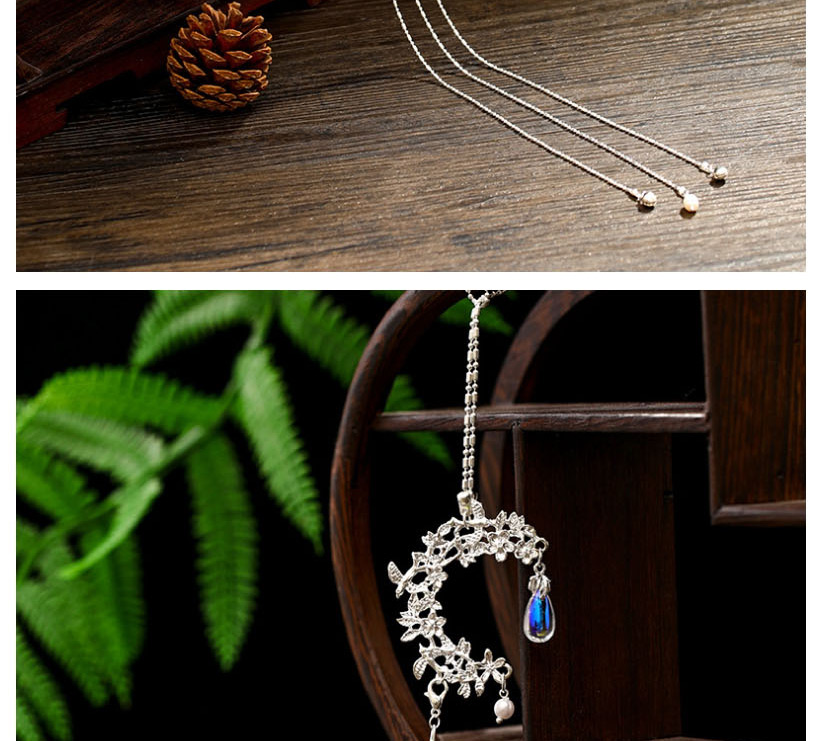  Silver Moon Pearl Diamond Tassel Waist Pendant,Jewelry Findings & Components