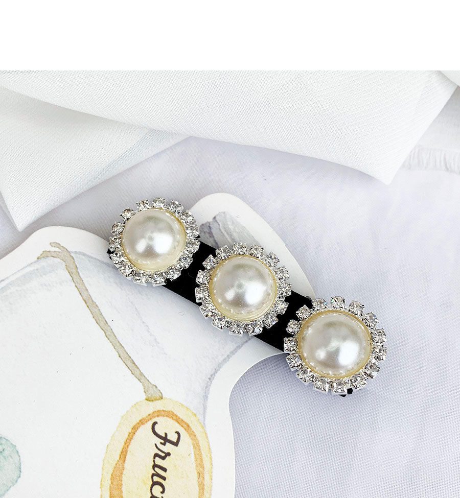 Fashion Black + Pearl White Alloy Diamond Duckbill Clip,Hairpins