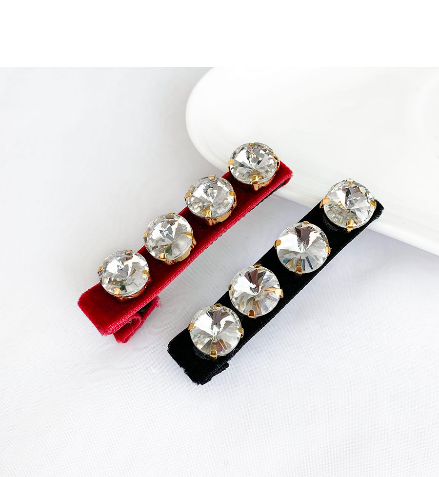Fashion Black + Red Four Diamond Duckbill Clips With Alloy Diamonds,Hairpins