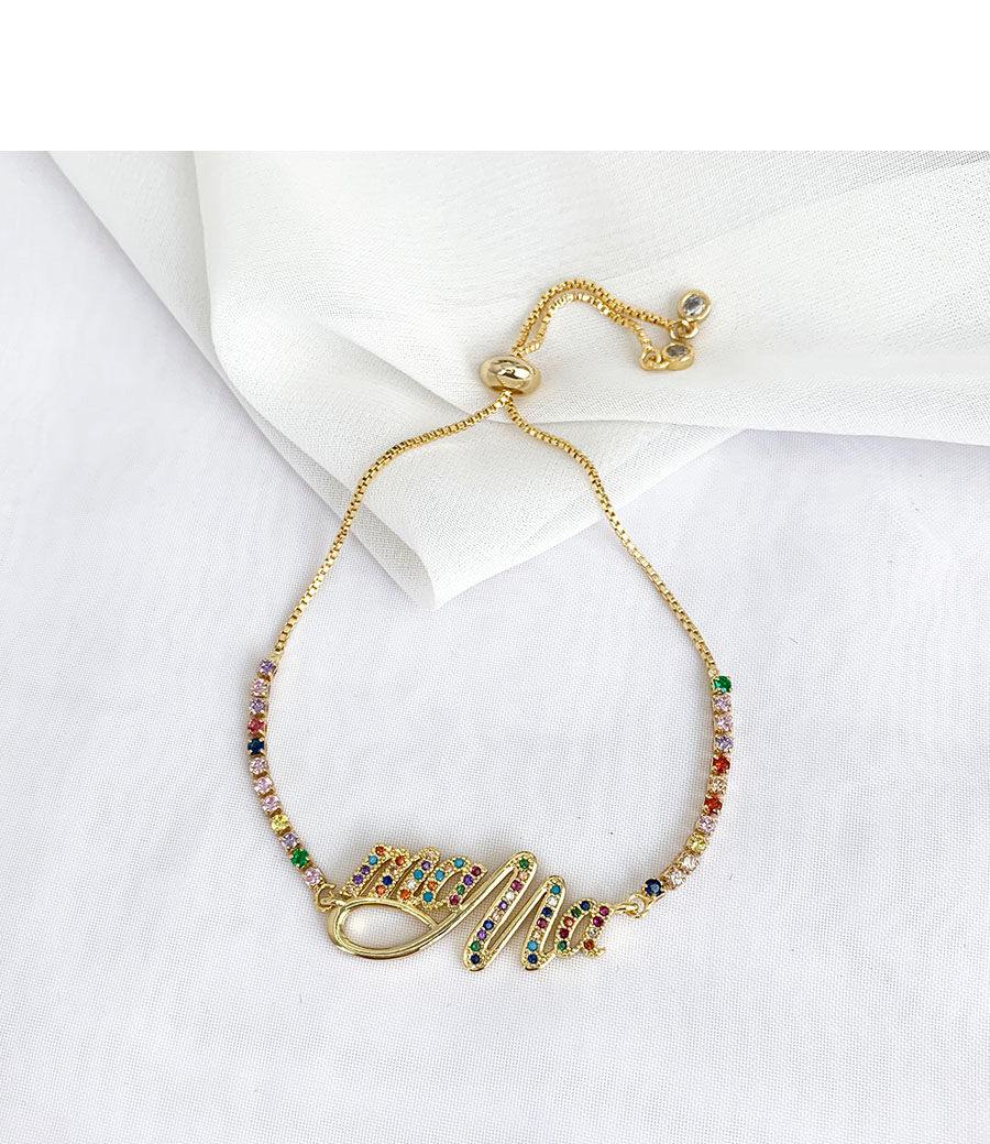 Fashion Golden Mama Bracelet With Copper Zircon Letters,Bracelets