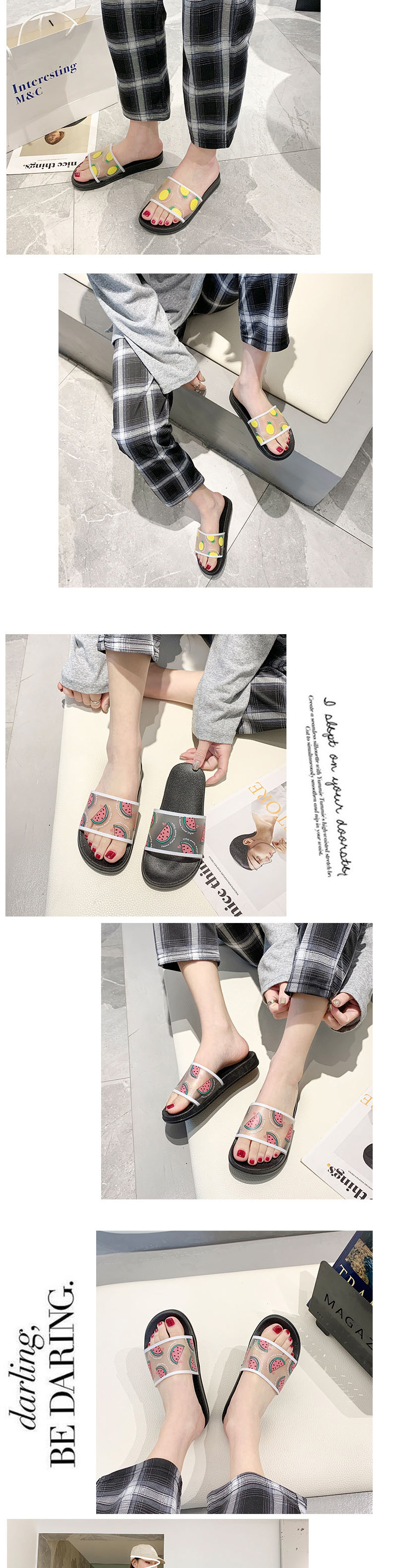 Fashion Peach With Black Fruit Bottom Fruit Sandals,Slippers