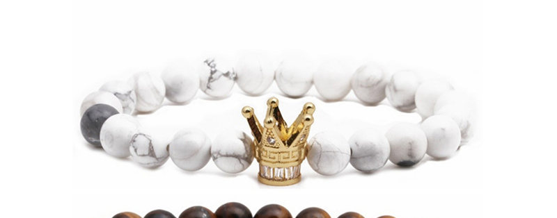 Fashion Golden Crown Suit Tiger Eye Crown White Pine Crown Beaded Bracelet,Bracelets Set