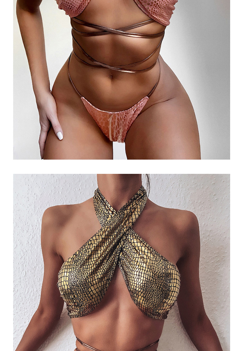 Fashion Golden Split Swimsuit With Snake Fabric Straps,Bikini Sets