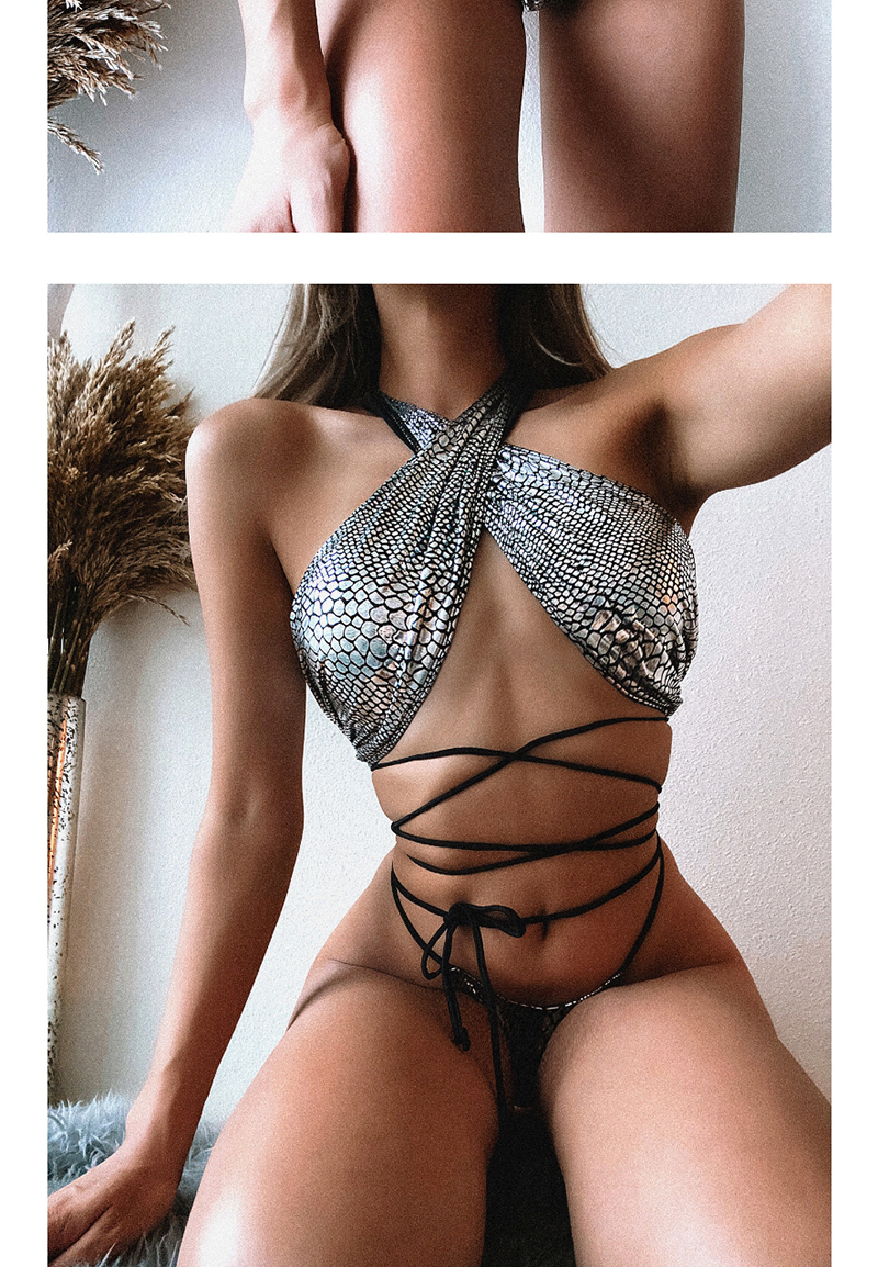 Fashion Golden Split Swimsuit With Snake Fabric Straps,Bikini Sets