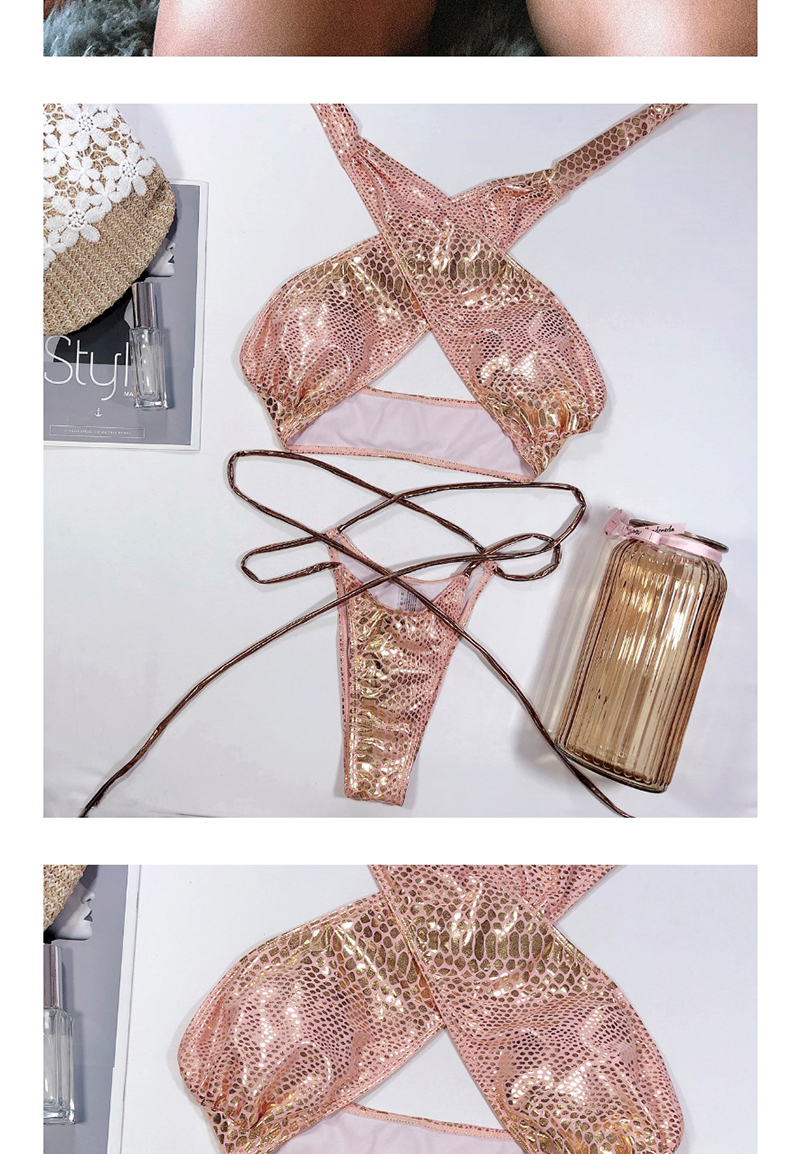 Fashion Pink Split Swimsuit With Snake Fabric Straps,Bikini Sets