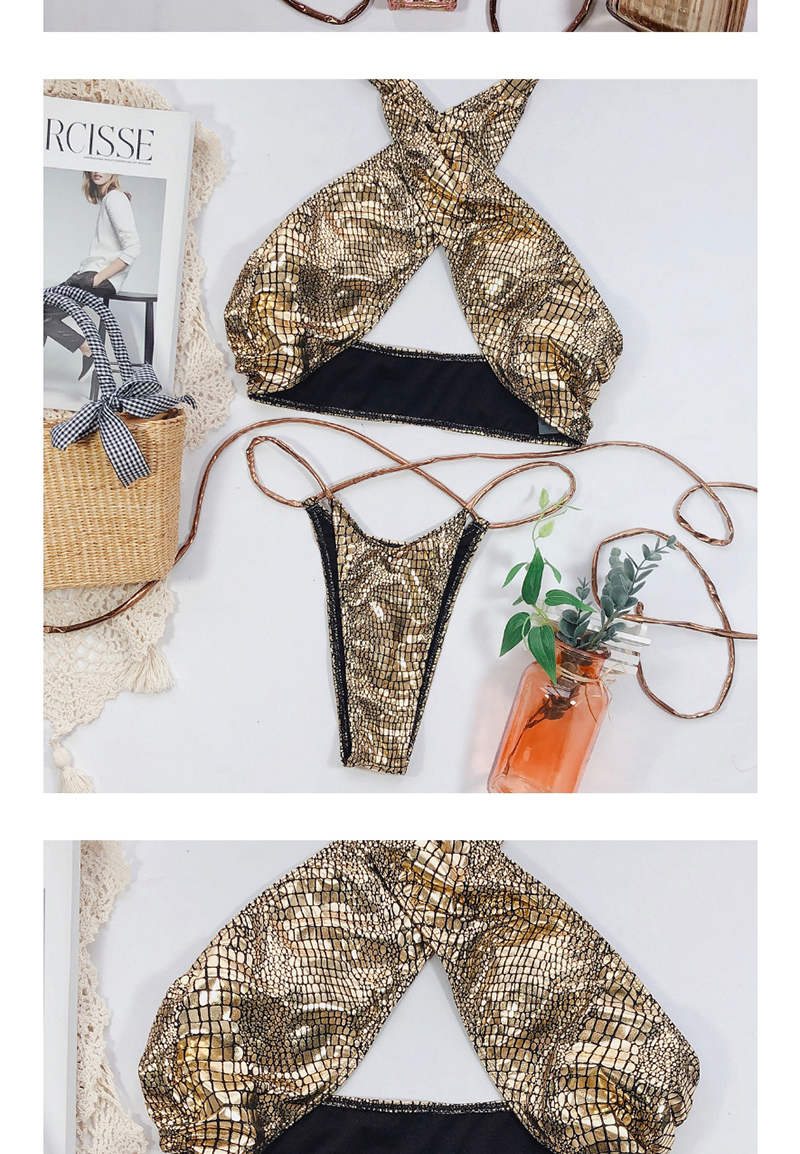 Fashion Silver Split Swimsuit With Snake Fabric Straps,Bikini Sets