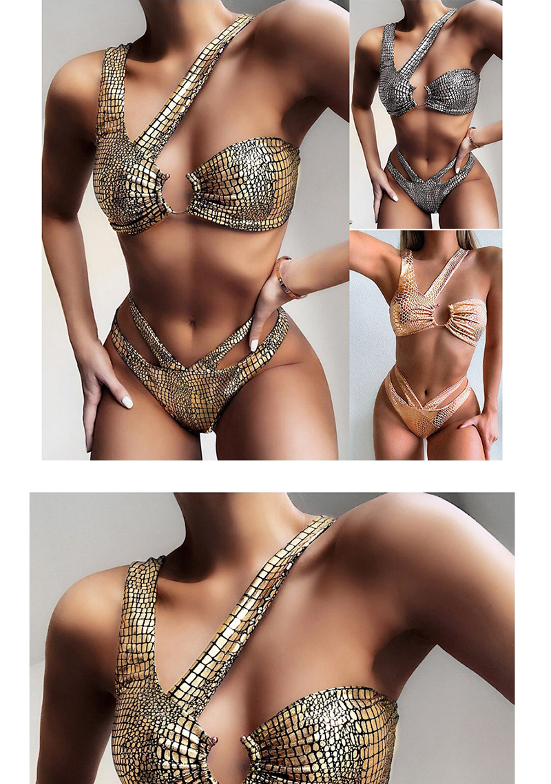 Fashion Golden Bronze Fabric Hollow Stitching Split Swimsuit,Bikini Sets