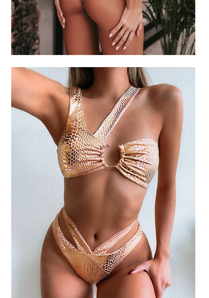 Fashion Silver Bronze Fabric Hollow Stitching Split Swimsuit,Bikini Sets