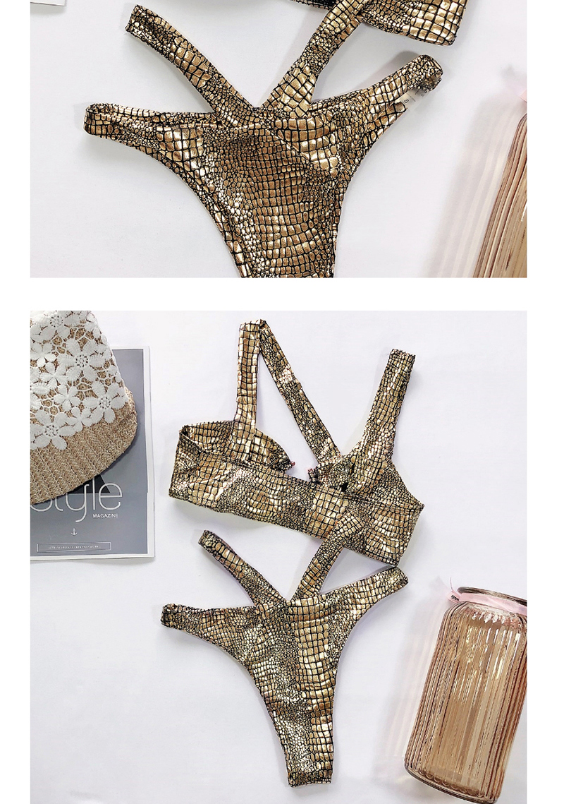Fashion Silver Bronze Fabric Hollow Stitching Split Swimsuit,Bikini Sets