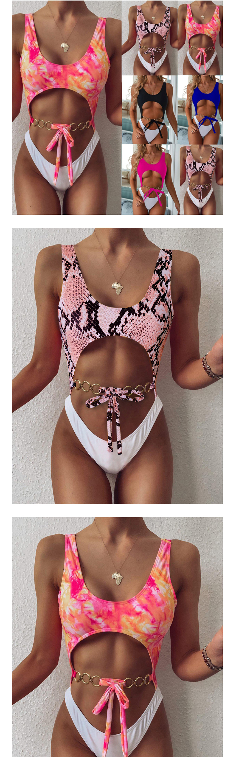 Fashion Black Metallic Ring Bow Stitching One-piece Swimsuit,One Pieces