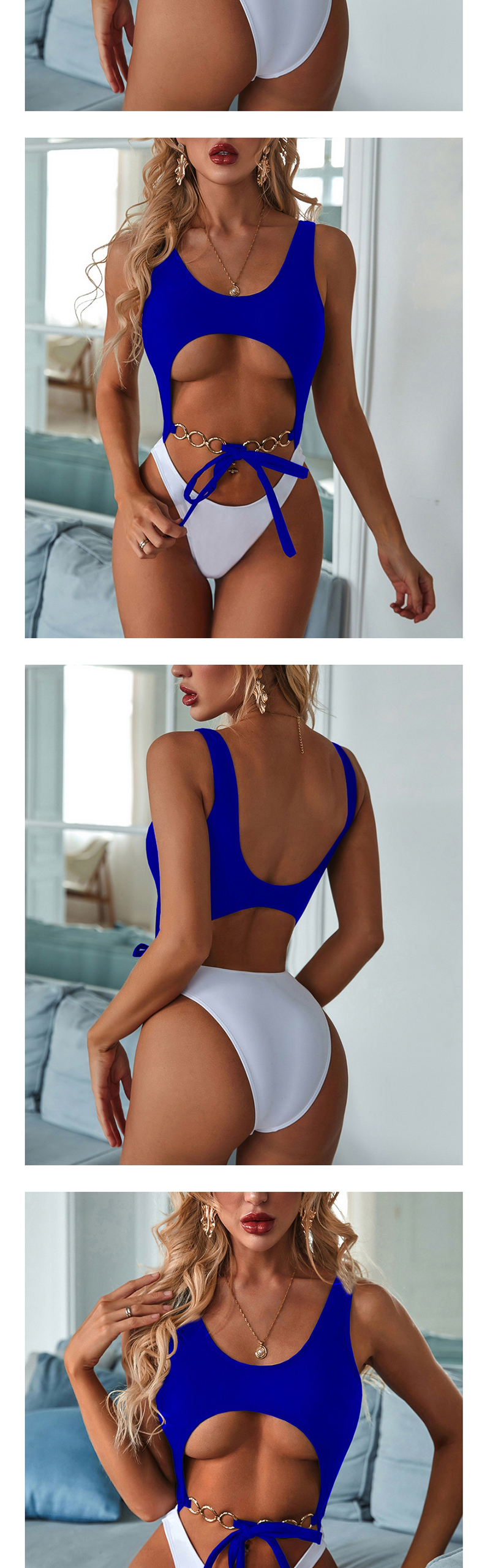Fashion Colorful Metallic Ring Bow Stitching One-piece Swimsuit,One Pieces