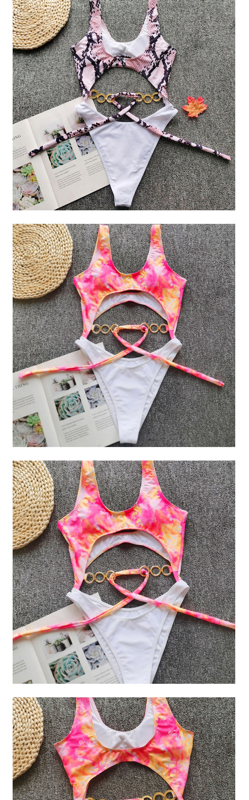 Fashion Rose Red Metallic Ring Bow Stitching One-piece Swimsuit,One Pieces