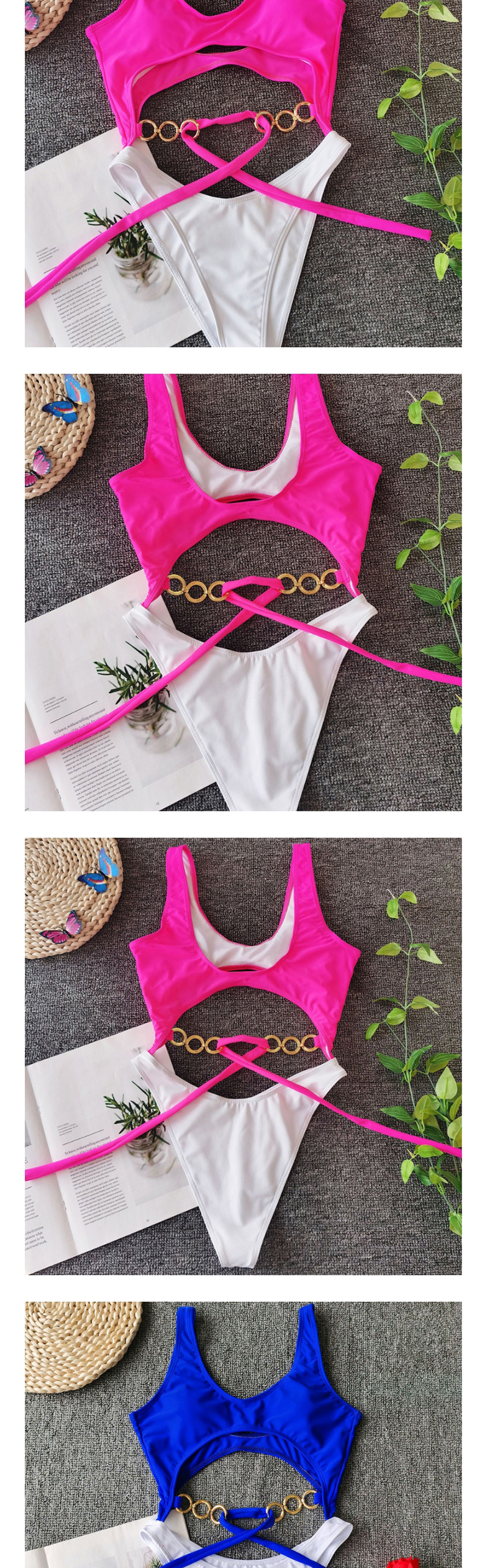 Fashion Snakeskin Pattern Metallic Ring Bow Stitching One-piece Swimsuit,One Pieces