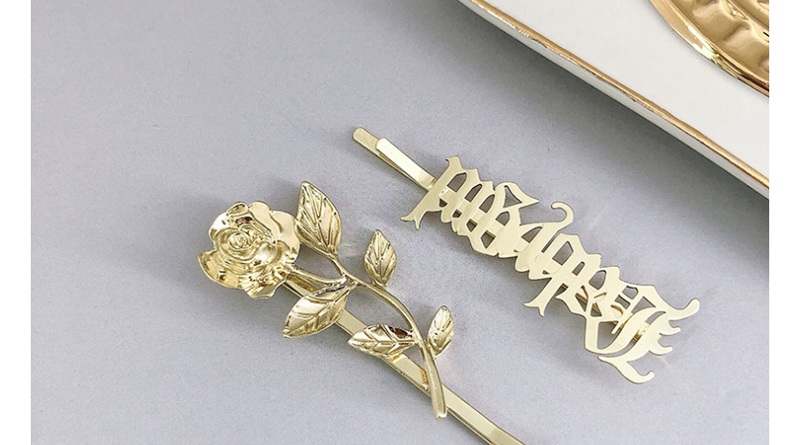 Fashion Set Of Gold Gothic Font Rose Flower Clip,Hairpins