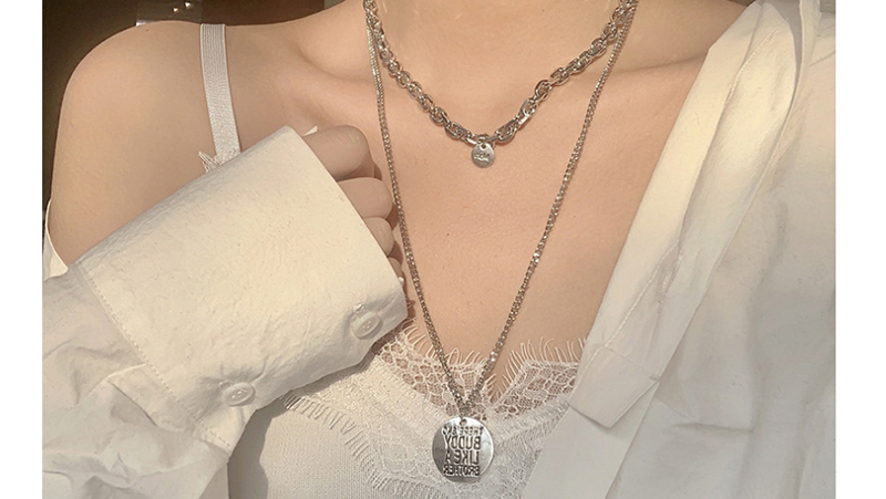 Fashion Silver Letter Disc Double Necklace,Multi Strand Necklaces