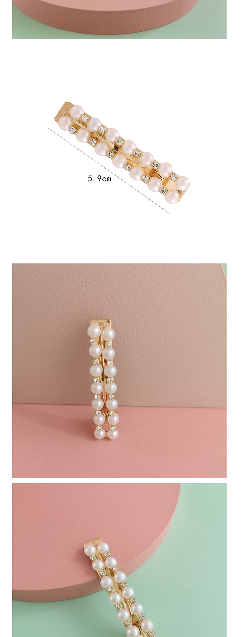 Fashion Big Duckbill Gold Alloy Geometric Pearl Hairpin With Diamonds,Hairpins