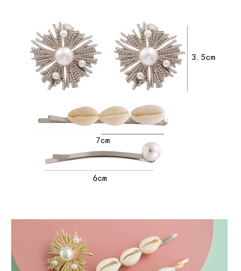 Fashion Silver Shell Inlay Clip Alloy Inlaid Pearl Earring Combination,Hairpins