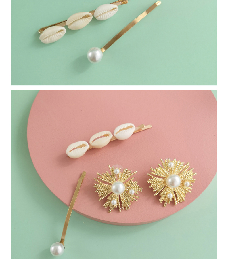 Fashion Golden Shell Inlay Clip Alloy Inlaid Pearl Earring Combination,Hairpins