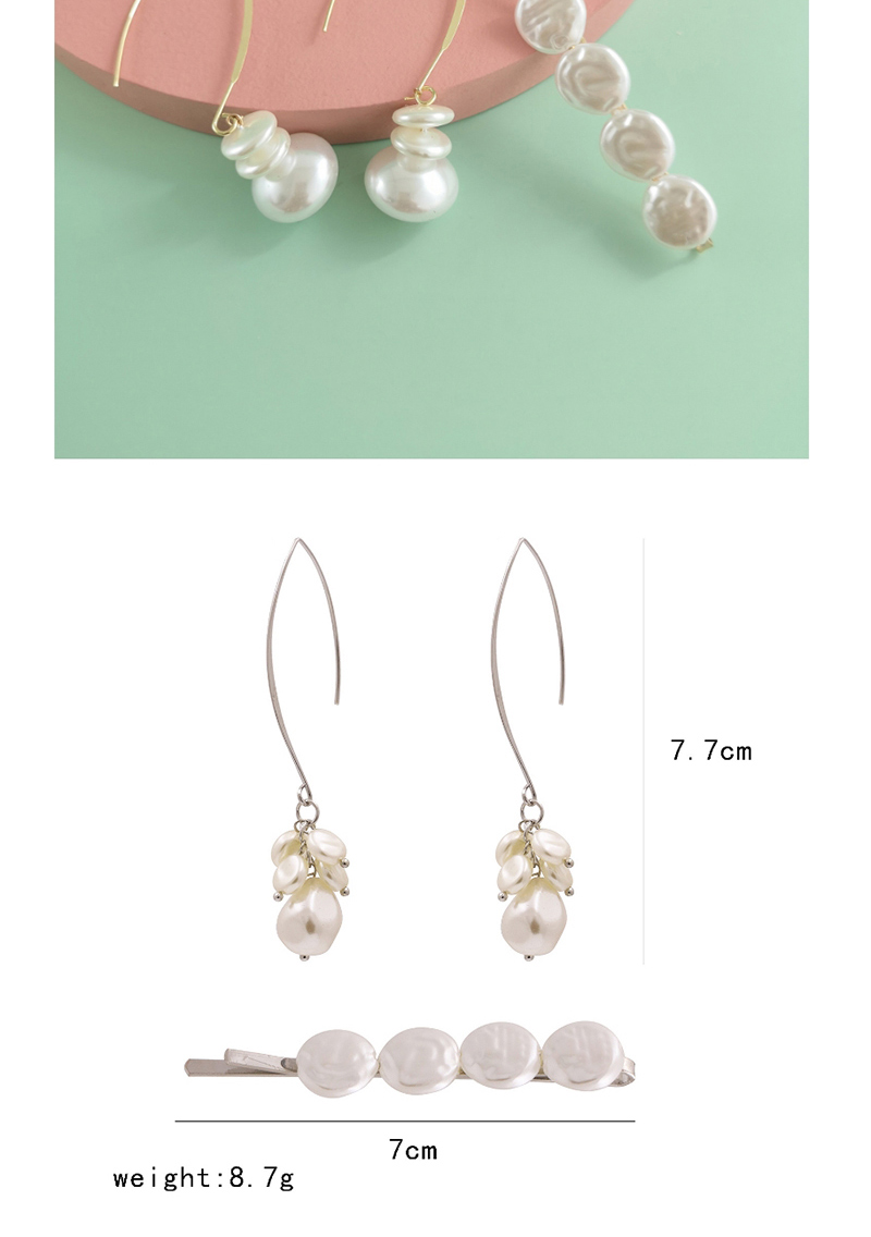 Fashion Golden Pearl Clip C-shaped Pearl Stud Earrings Set,Hairpins
