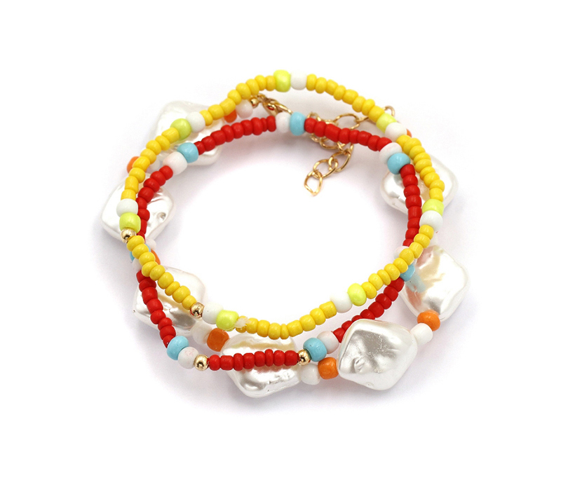 Fashion Red Yellow Multi-layer Rice Pearl Pearl Bracelet,Beaded Bracelet
