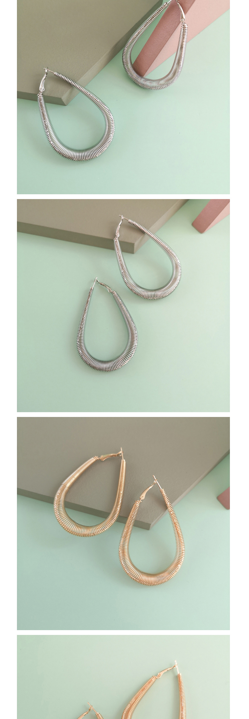 Fashion Water Drop + Silver Alloy Geometric Spring Studs,Hoop Earrings