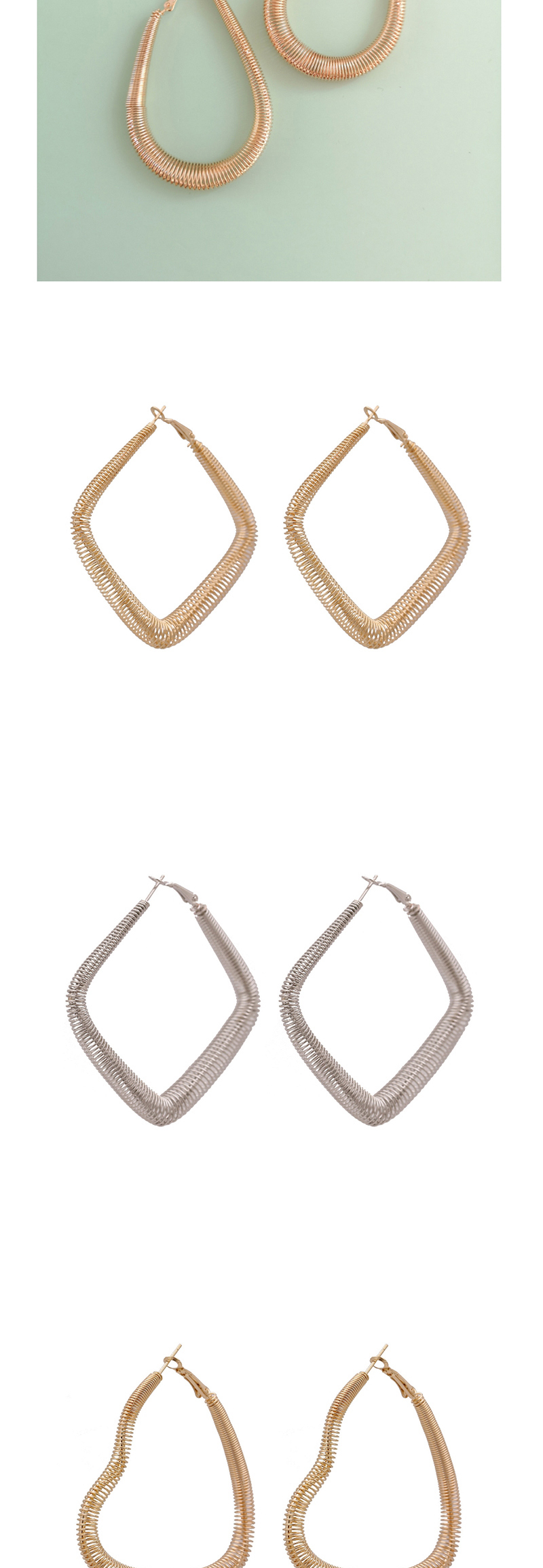 Fashion Water Drop + Gold Alloy Geometric Spring Studs,Hoop Earrings