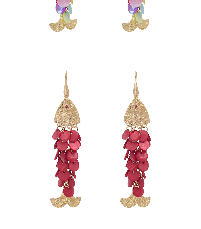 Fashion Red Round Sequin Shell Fish Scale Earrings,Drop Earrings