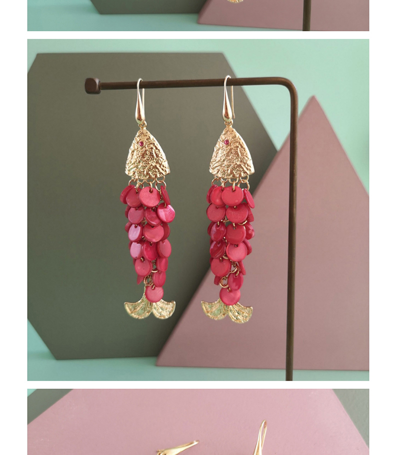 Fashion Red Round Sequin Shell Fish Scale Earrings,Drop Earrings