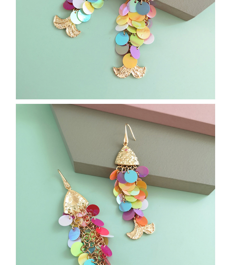 Fashion Ab Color Round Sequin Shell Fish Scale Earrings,Drop Earrings