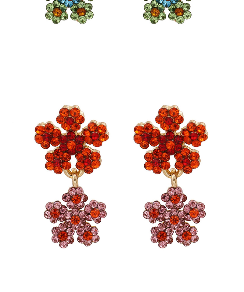 Fashion Red Flower Earrings With Diamonds,Drop Earrings