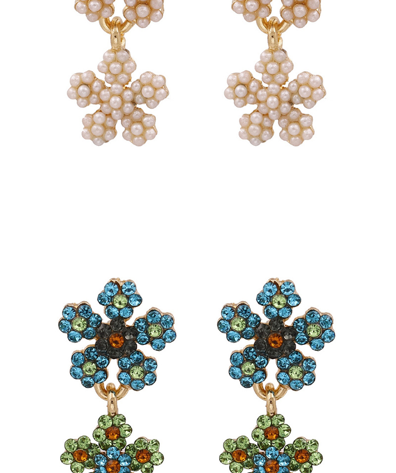 Fashion Pearl White Flower Earrings With Diamonds,Drop Earrings