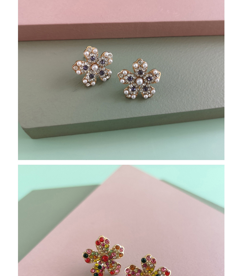 Fashion Pearl White Flower Earrings With Diamonds,Stud Earrings