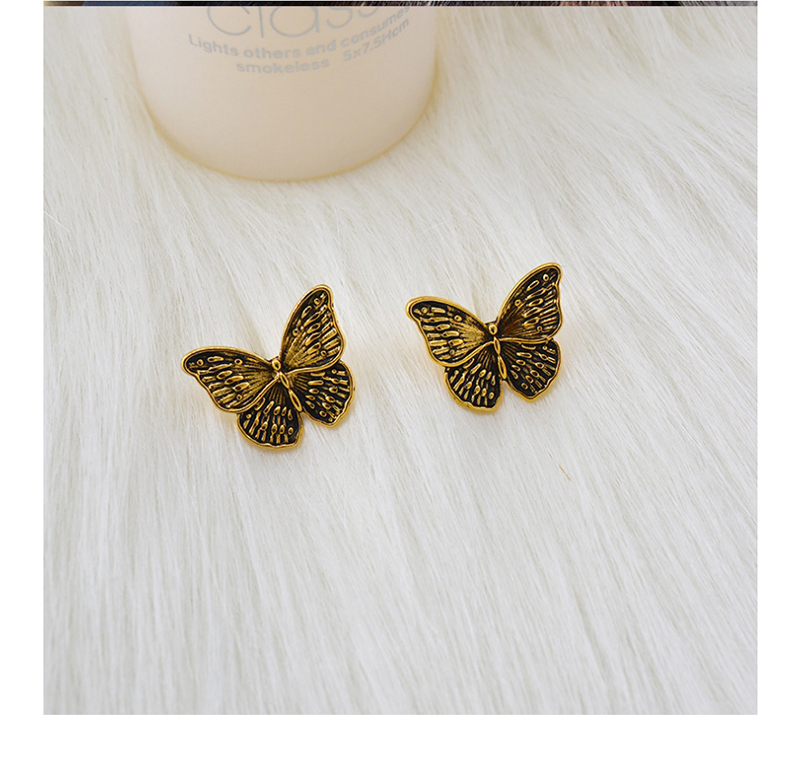Fashion Ancient Gold Flower Butterfly  Silver Pin Stud Earrings,Stud Earrings