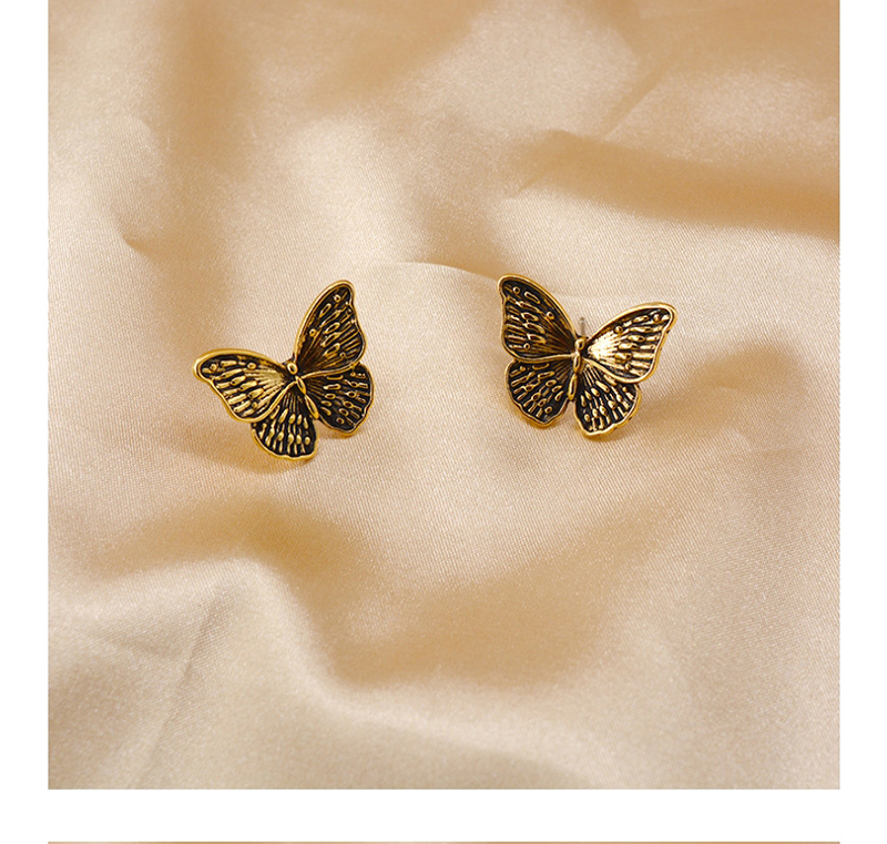 Fashion Ancient Gold Flower Butterfly  Silver Pin Stud Earrings,Stud Earrings