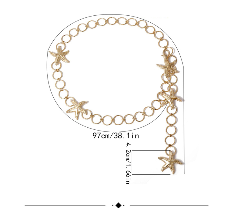 Fashion Golden Starfish Tassel Geometric Ring Single-layer Waist Chain,Waist Chain